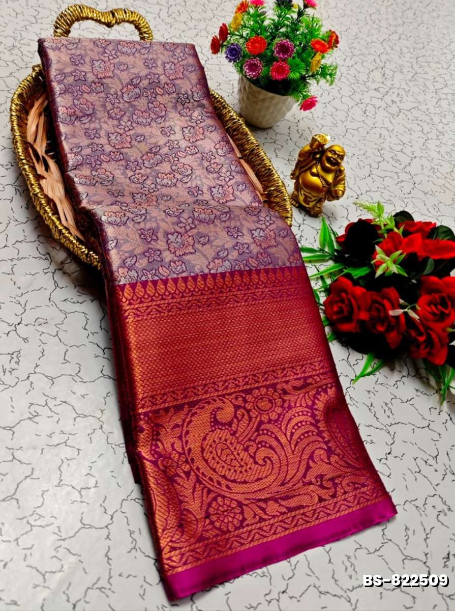 Premium Bridal Tissue Silk Saree with Intricate Zari Weave- PURPLE COLOUR (1)
