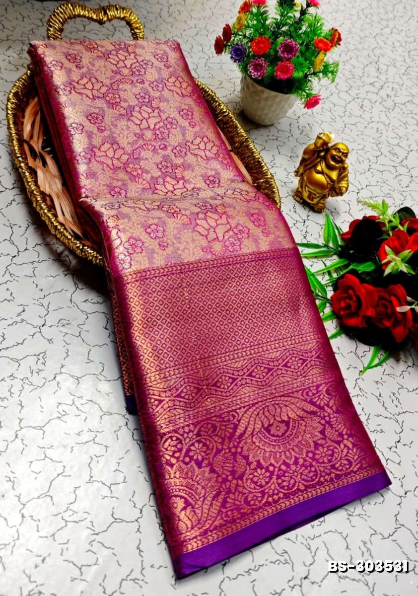 Premium Bridal Tissue Silk Saree with Intricate Zari Weave - DARK PINK (1)
