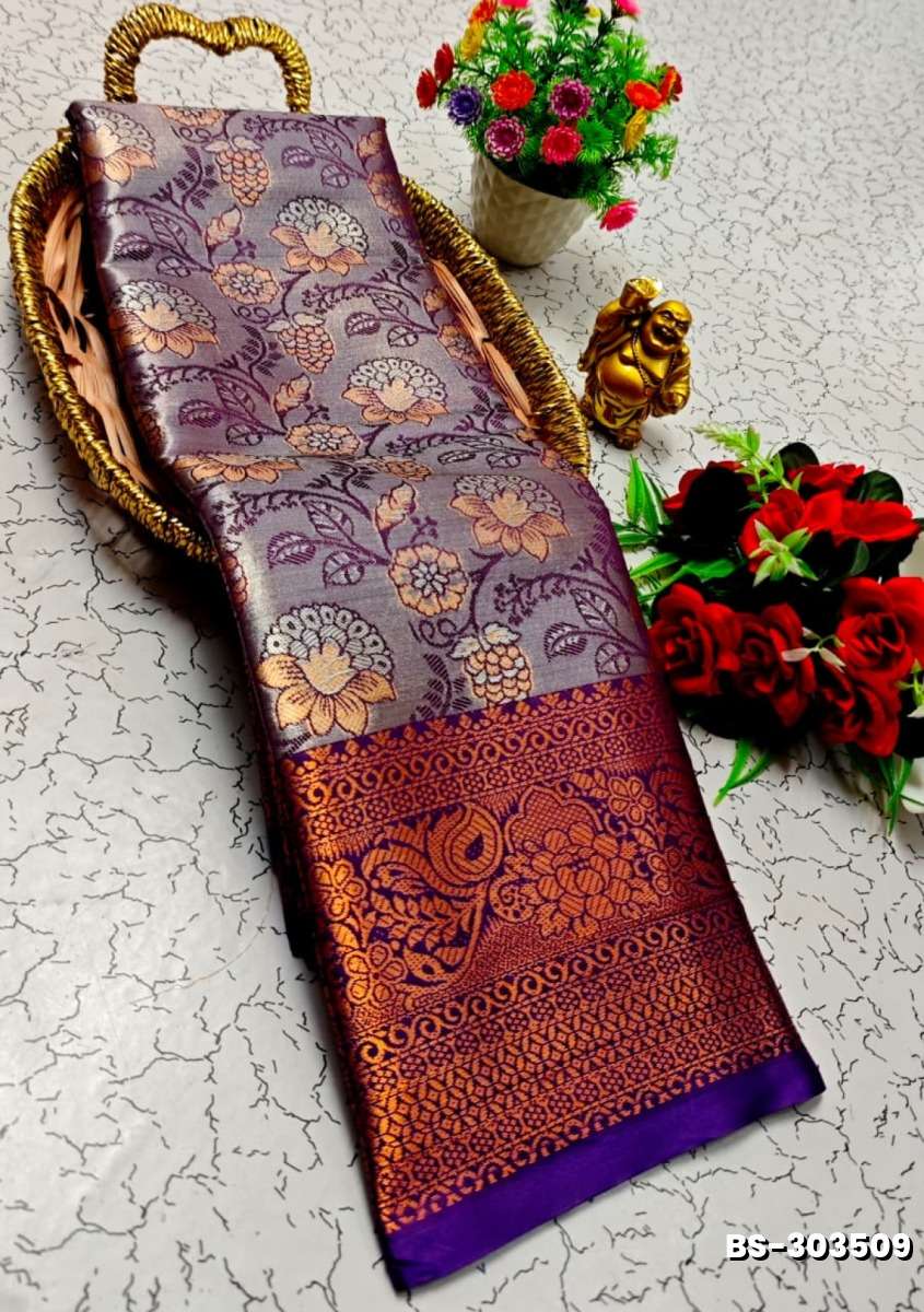 Premium Bridal Tissue Silk Saree with Intricate Zari Weave - PURPLE COLOUR (1)