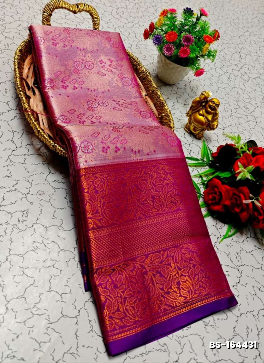 Premium Bridal Tissue Silk Saree with Intricate Zari Weave - DARK PINK (2)