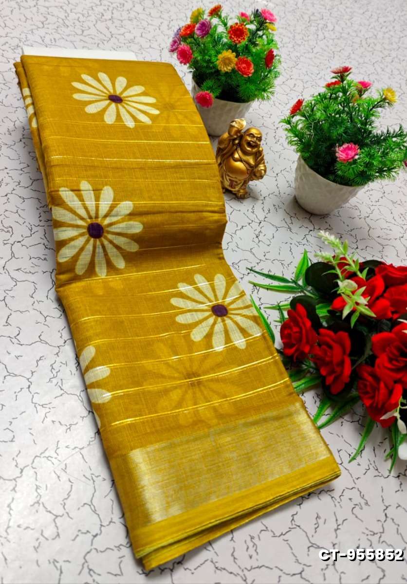 Traditional linen cotton saree comfort meets traditional flower design - VENTHAYA COLOUR