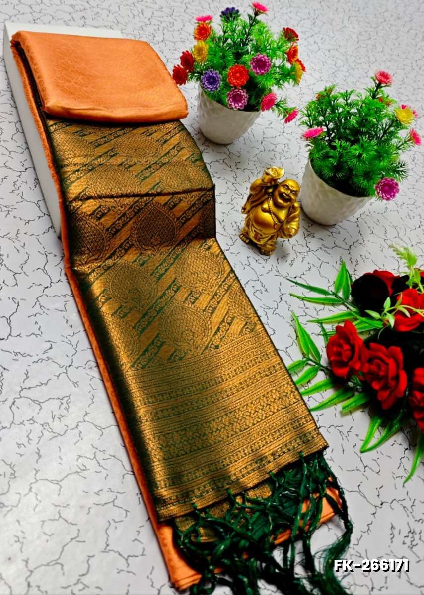 Premium Fancy kubera Softy Saree Rapier Fancy  Light Weight Silk Saree - PEACH COLOUR
