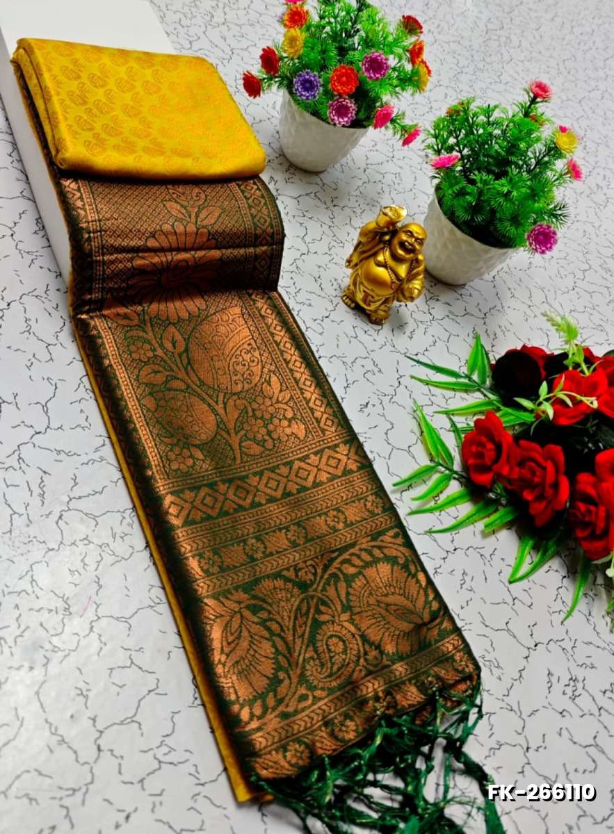 Premium Fancy kubera Softy Saree Rapier Fancy  Light Weight Silk Saree - YELLOW