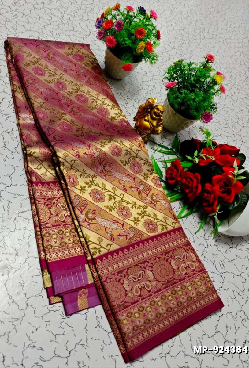 Bridal silk gold silvar and copper zari weave and wedding art silk suba muhurtha pattu sarees - WINE COLOUR