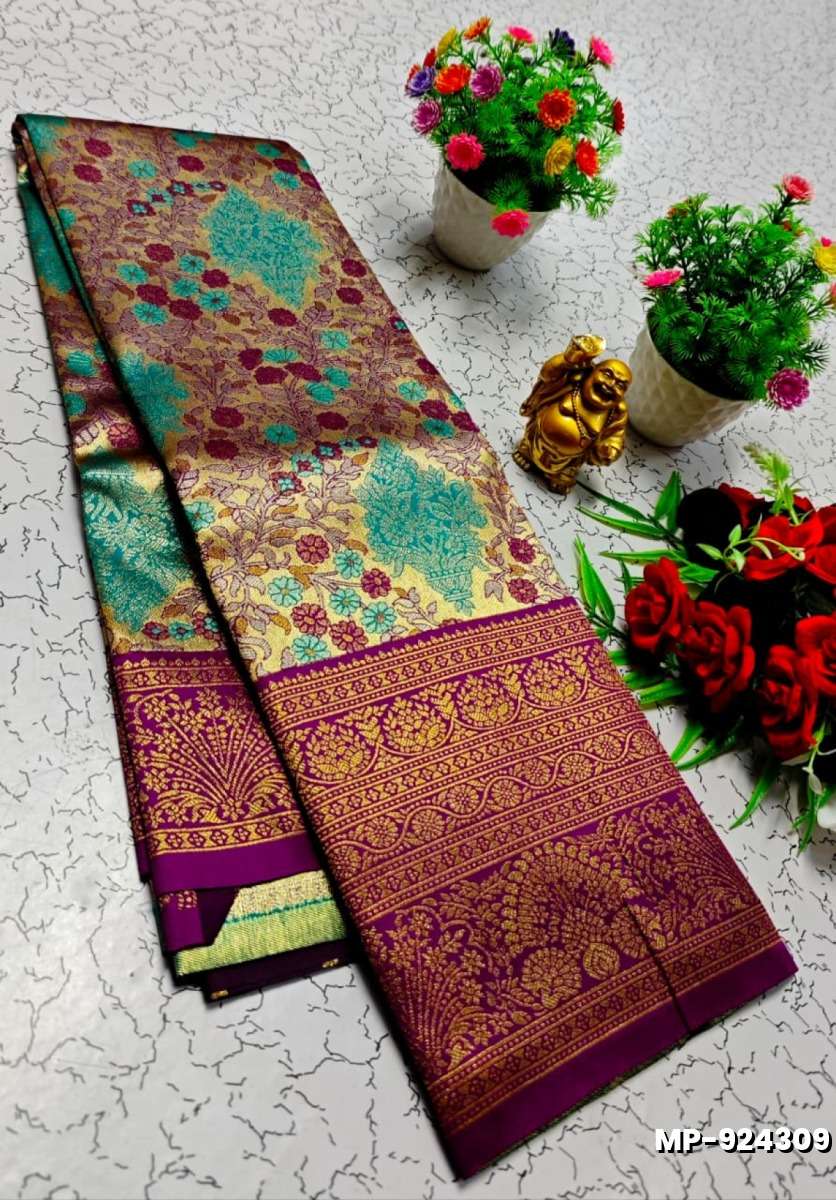 Bridal silk gold silvar and copper zari weave and wedding art silk suba muhurtha pattu sarees - PURPLE COLOUR
