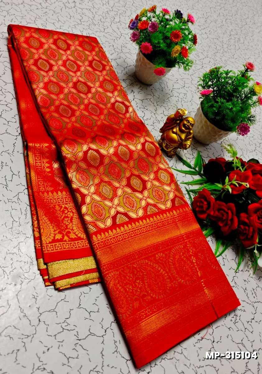 Bridal silk gold silvar and copper zari weave and wedding art silk suba muhurtha pattu sarees - RED