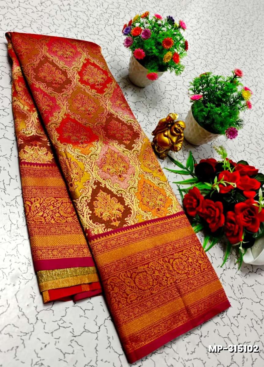Bridal silk gold silvar and copper zari weave and wedding art silk suba muhurtha pattu sarees - MERUN (3)