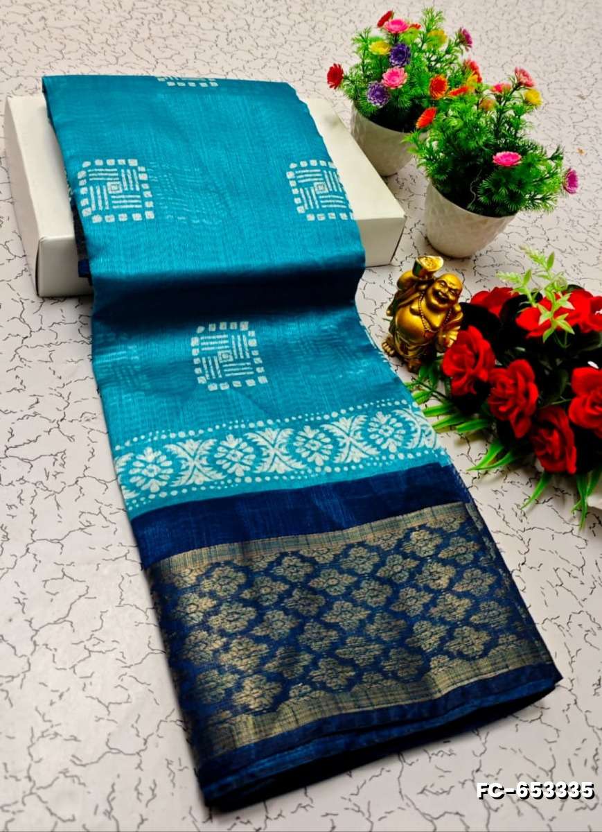 Fancy Print  Office Wear Cotton Sarees All Over Body Poo Design Premium Look lightweight Comfortable Wear - DARK SKY BLUE