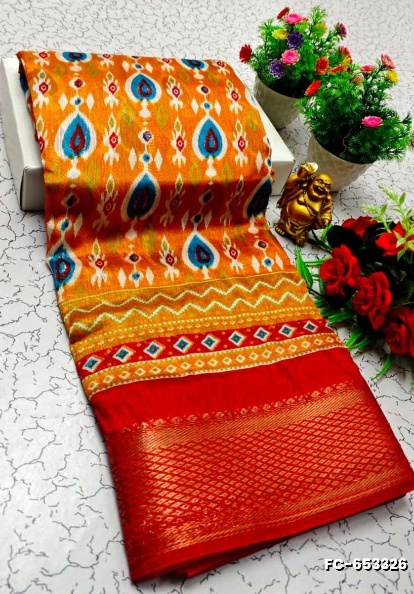 Fancy Print  Office Wear Cotton Sarees All Over Body Poo Design Premium Look lightweight Comfortable Wear - ORANGE N