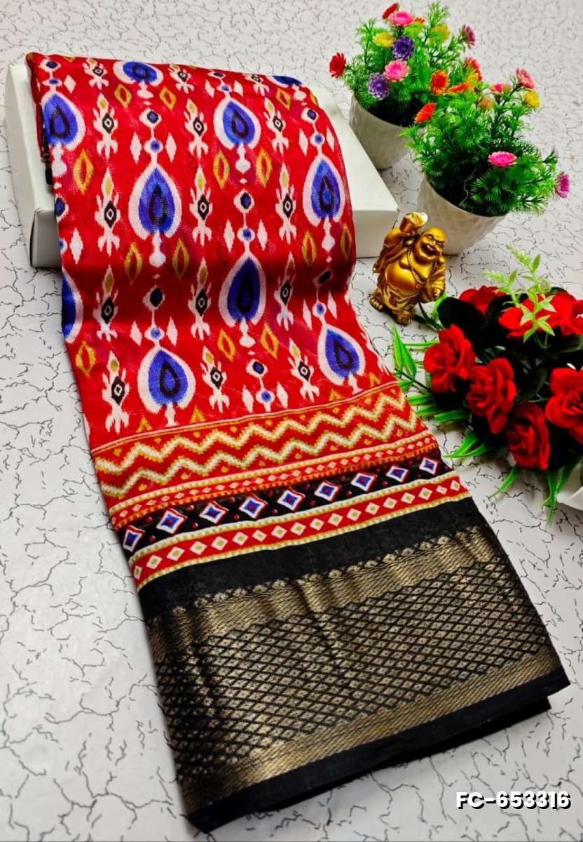 Fancy Print  Office Wear Cotton Sarees All Over Body Poo Design Premium Look lightweight Comfortable Wear - ORANGE (1)