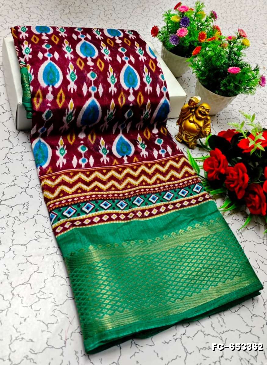 Fancy Print  Office Wear Cotton Sarees All Over Body Poo Design Premium Look lightweight Comfortable Wear - MAROON COLOR
