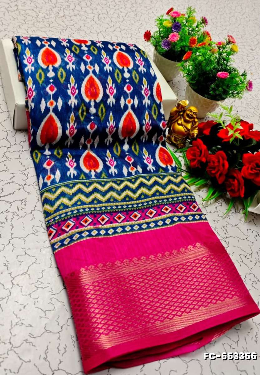Fancy Print  Office Wear Cotton Sarees All Over Body Poo Design Premium Look lightweight Comfortable Wear - NORMAL  BLUE