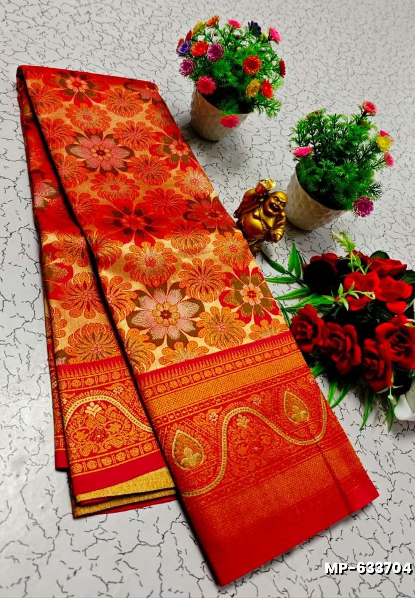 Bridal silk gold silvar and copper zari weave and wedding art silk suba muhurtha pattu sarees - RED (1)