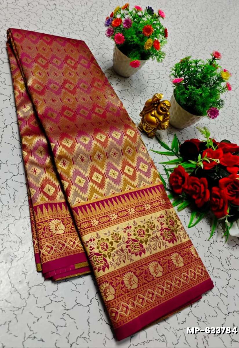 Bridal silk gold silvar and copper zari weave and wedding art silk suba muhurtha pattu sarees - WINE COLOUR (2)