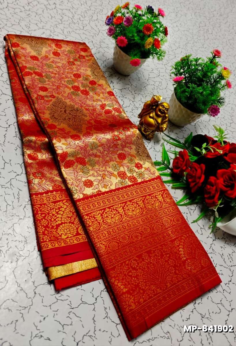Bridal silk gold silvar and copper zari weave and wedding art silk suba muhurtha pattu sarees - MERUN (6)