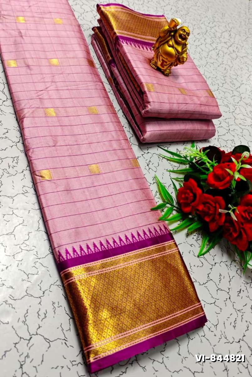 Traditional Checked Silk Saree Premium Design Border Zari Design - BABY PINK