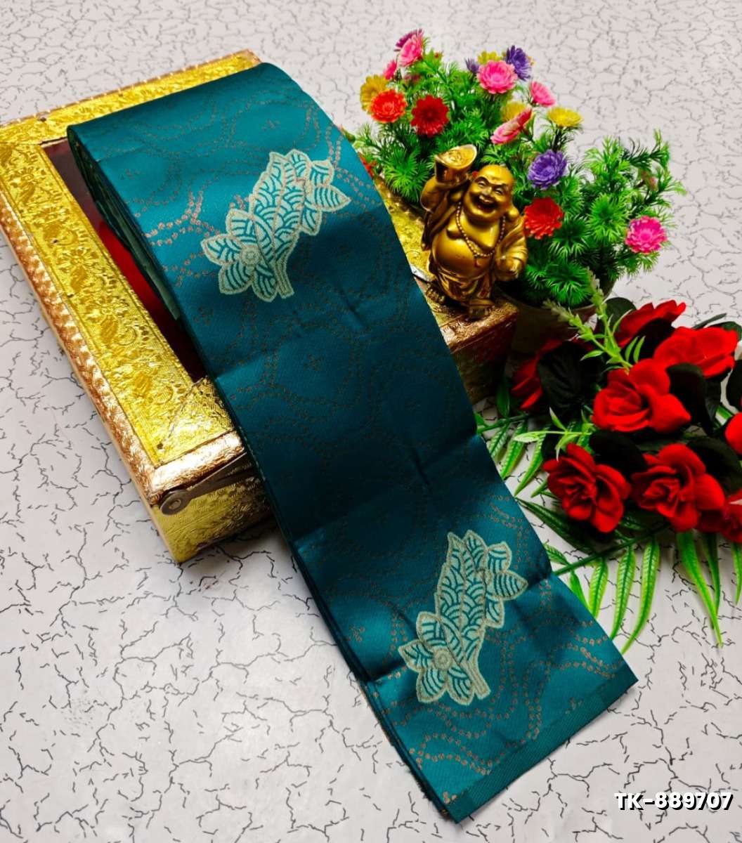 Kubera borderless elite bridal rapier fancy light weight silk type sarees function wear - TEAL COLOUR (2)