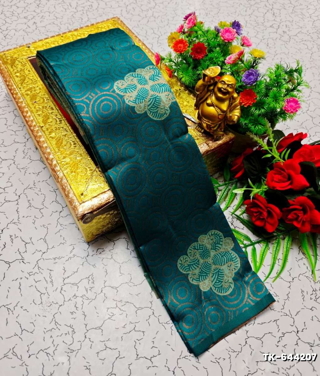 Kubera borderless elite bridal rapier fancy light weight silk type sarees function wear - TEAL COLOUR (3)