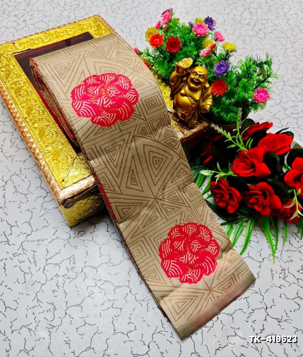 Kubera borderless elite bridal rapier fancy light weight silk type sarees function wear - LIGHT SANDLE