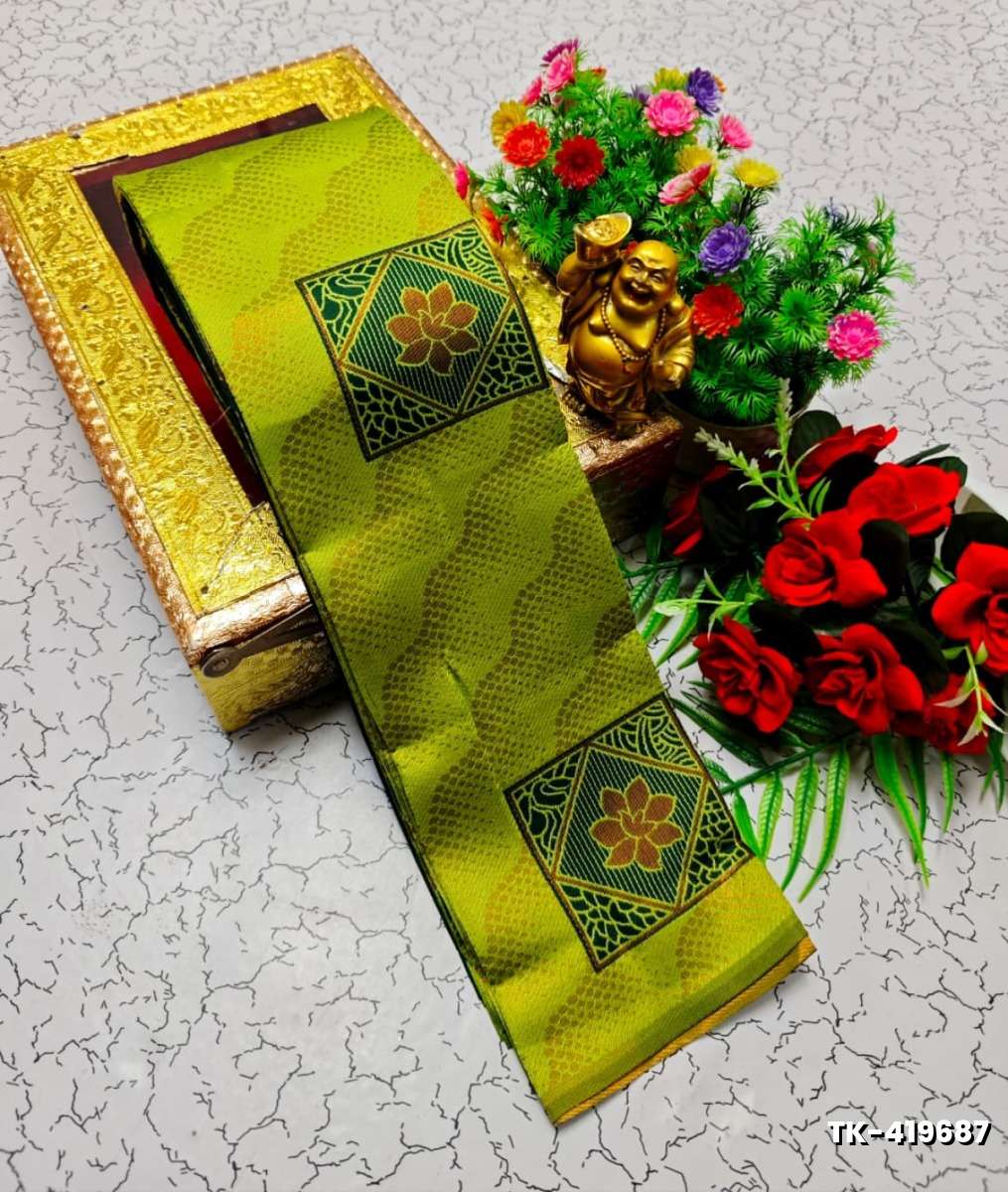 Kubera borderless elite bridal rapier fancy light weight silk type sarees function wear - FLORAISON GREEN (4)