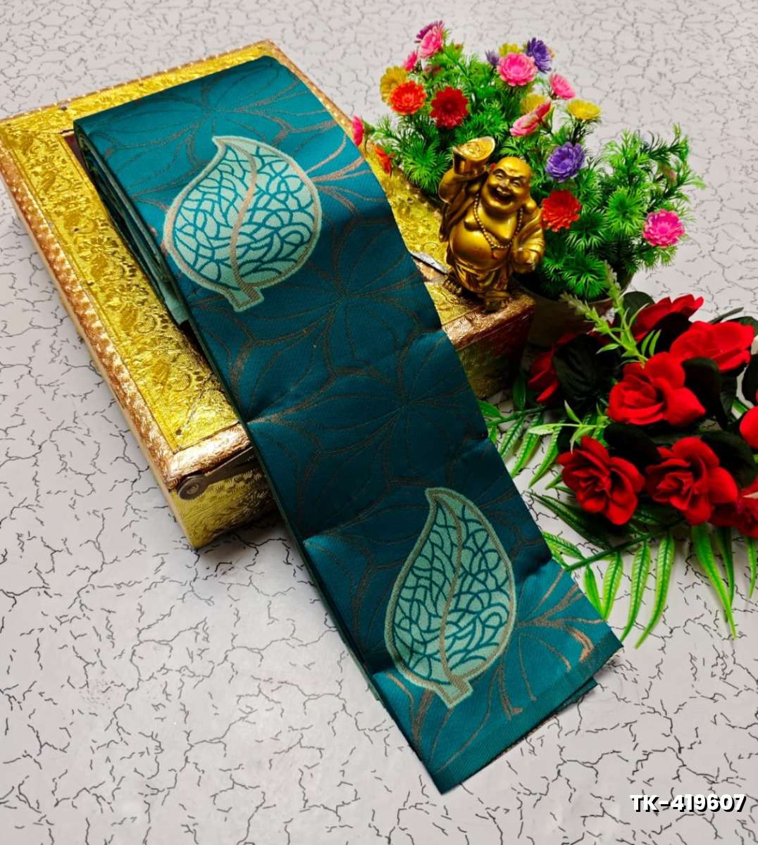 Kubera borderless elite bridal rapier fancy light weight silk type sarees function wear - TEAL COLOUR (4)