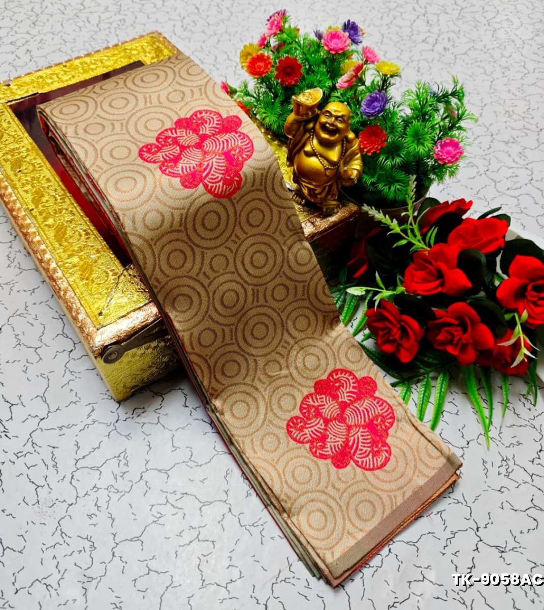 Kubera borderless elite bridal rapier fancy light weight silk type sarees function wear - LIGHT GOLD
