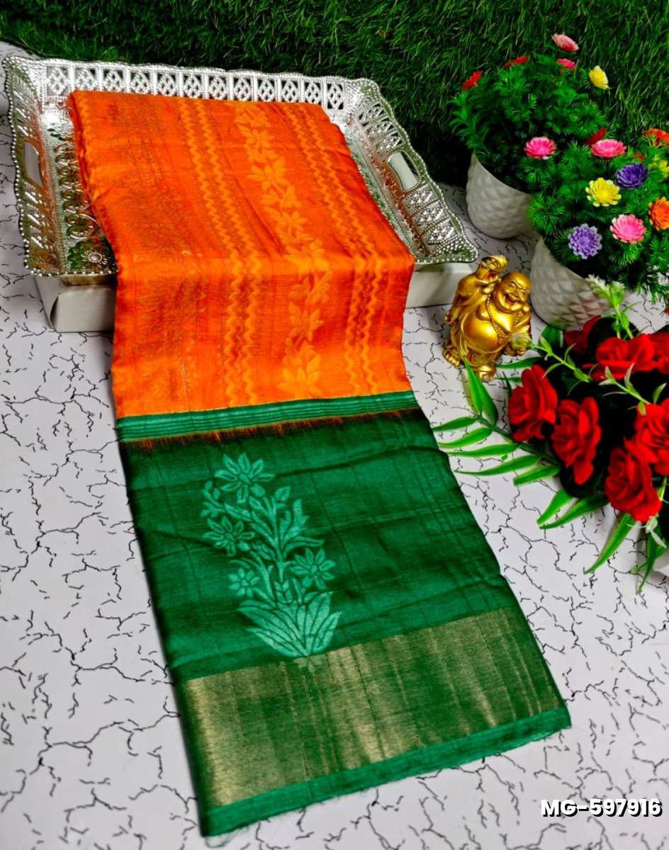Traditional Look Malgudi Silk Saree Lightweight Silk Blend Saree - ORANGE (1)