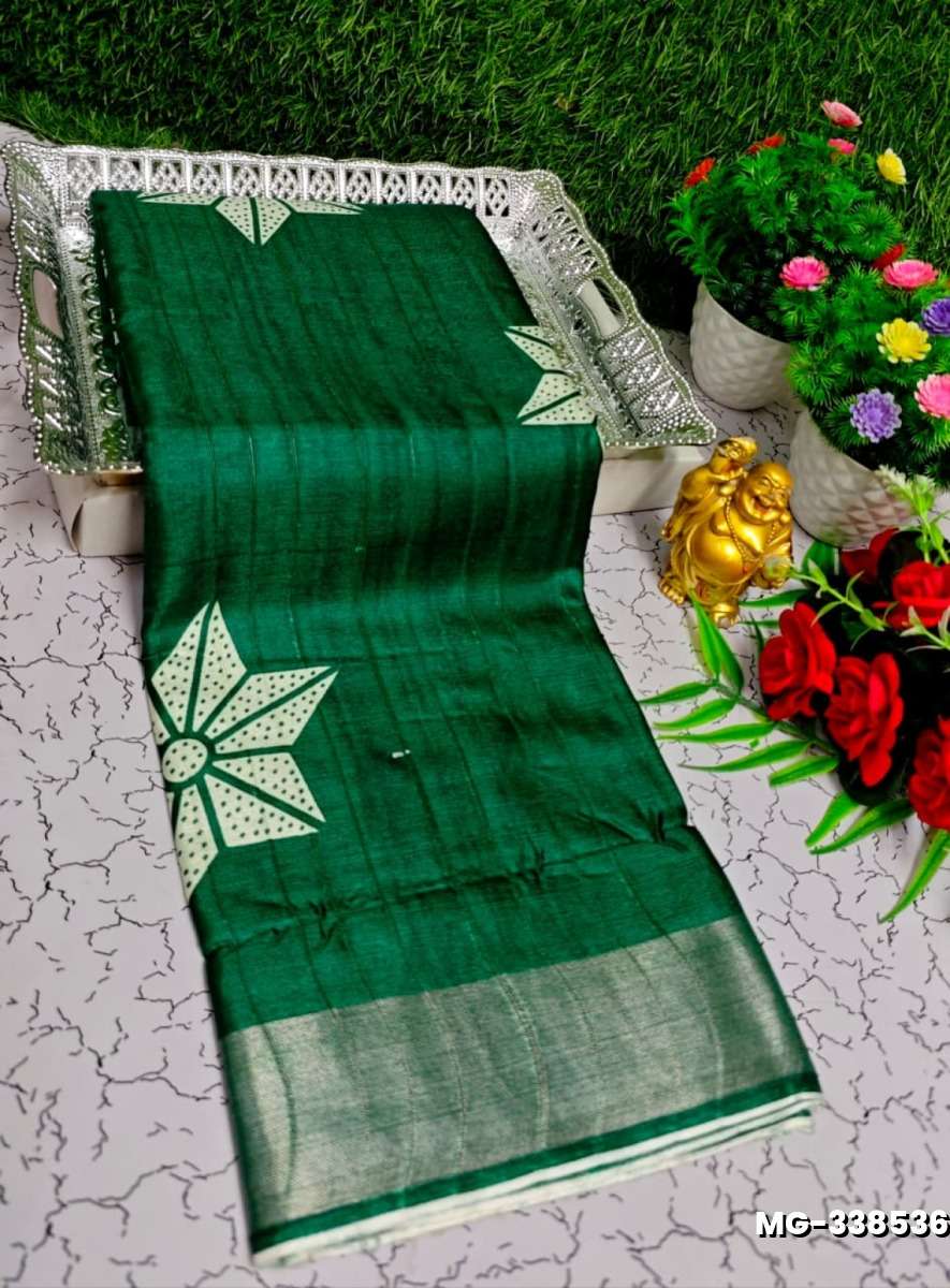 Traditional Look Malgudi Silk Saree Lightweight Silk Blend Sare - BOTTLE GREEN