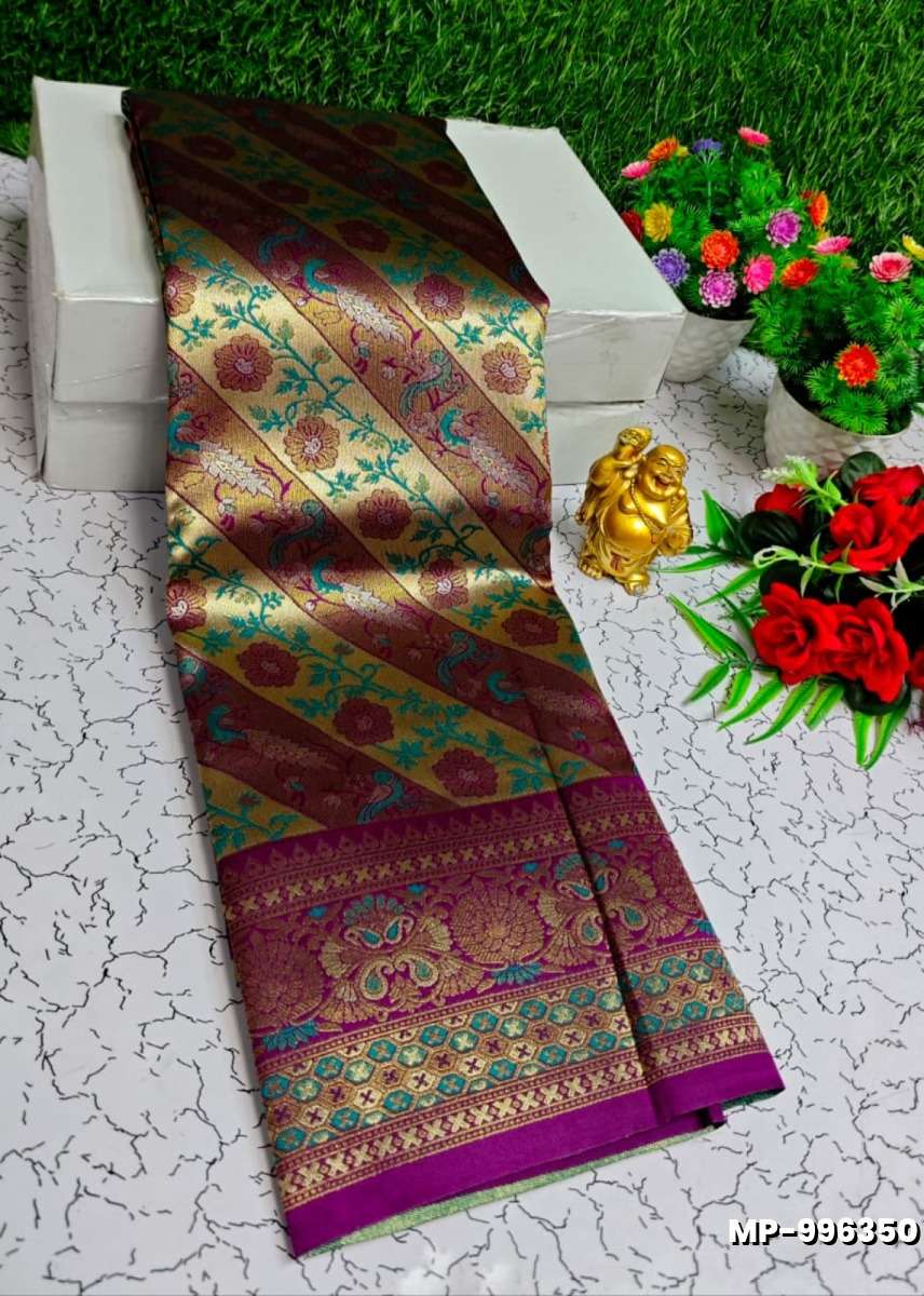 Bridal silk gold silvar and copper zari weave and wedding art silk suba muhurtha pattu sarees - MEJANTA (3)