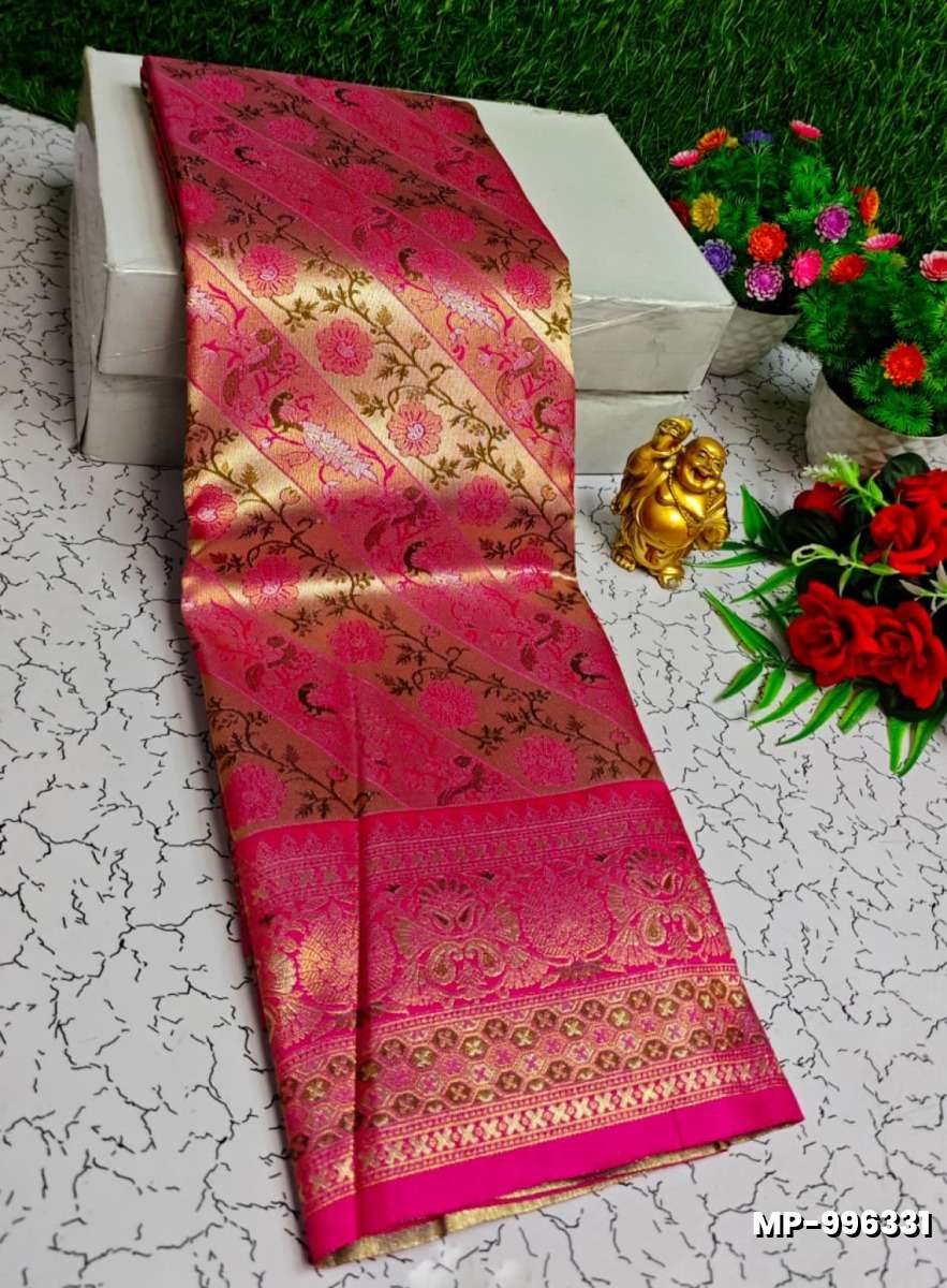 Bridal silk gold silvar and copper zari weave and wedding art silk suba muhurtha pattu sarees - DARK PINK (3)
