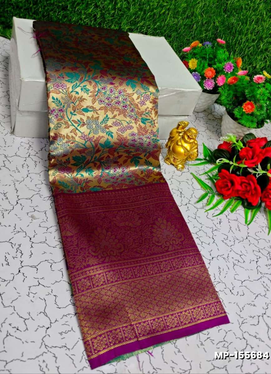 Bridal silk gold silvar and copper zari weave and wedding art silk suba muhurtha pattu sarees - WINE COLOUR (5)