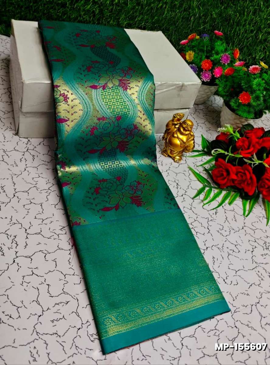 Bridal silk gold silvar and copper zari weave and wedding art silk suba muhurtha pattu sarees - TEAL COLOUR (3)
