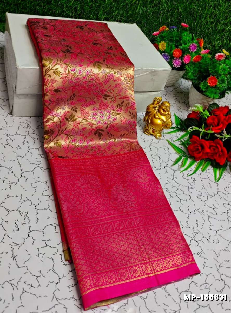 Bridal silk gold silvar and copper zari weave and wedding art silk suba muhurtha pattu sarees - DARK PINK (4)