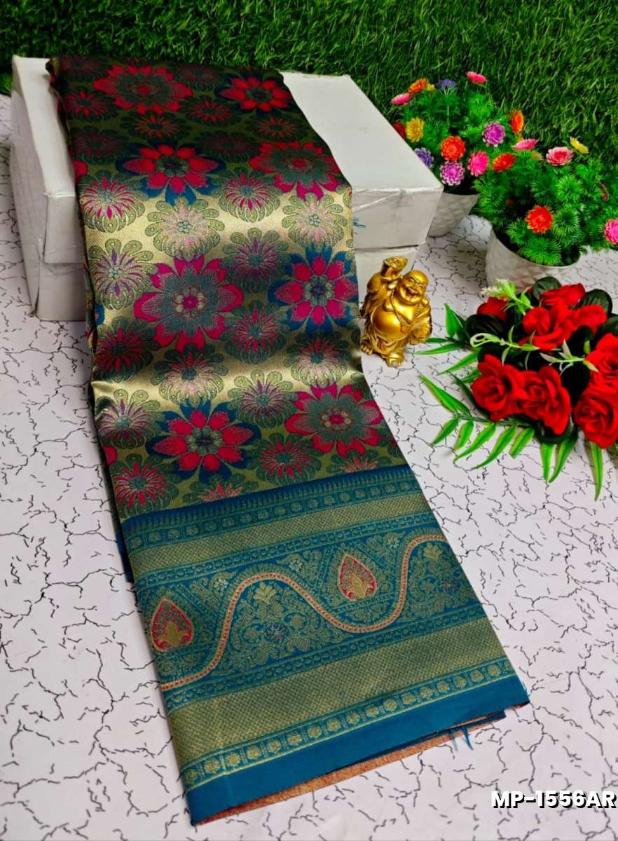 Bridal silk gold silvar and copper zari weave and wedding art silk suba muhurtha pattu sarees - PEACOCK GREEN (1)