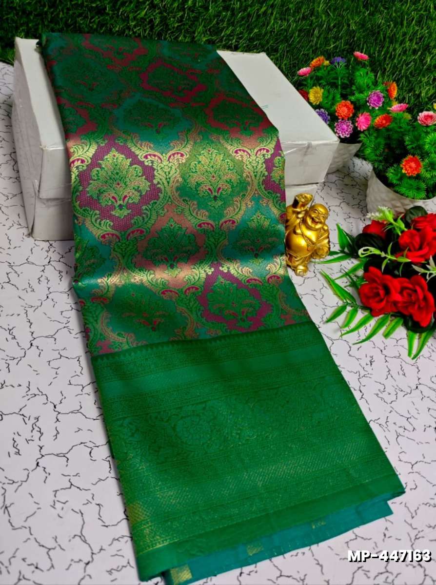 Bridal silk gold silvar and copper zari weave and wedding art silk suba muhurtha pattu sarees - GREEN COLOUR (2)