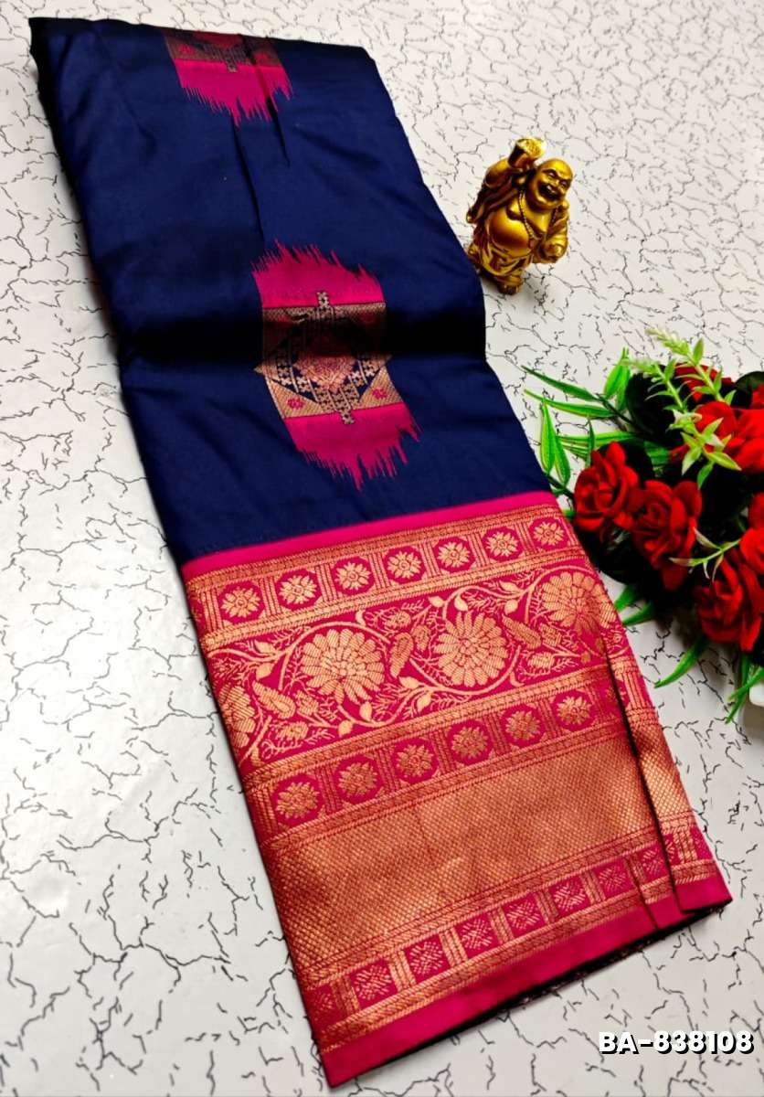 1000 Butta premium Soft Silk Saree weddings, festivals, traditional Wear - NAVY COLOUR (1)