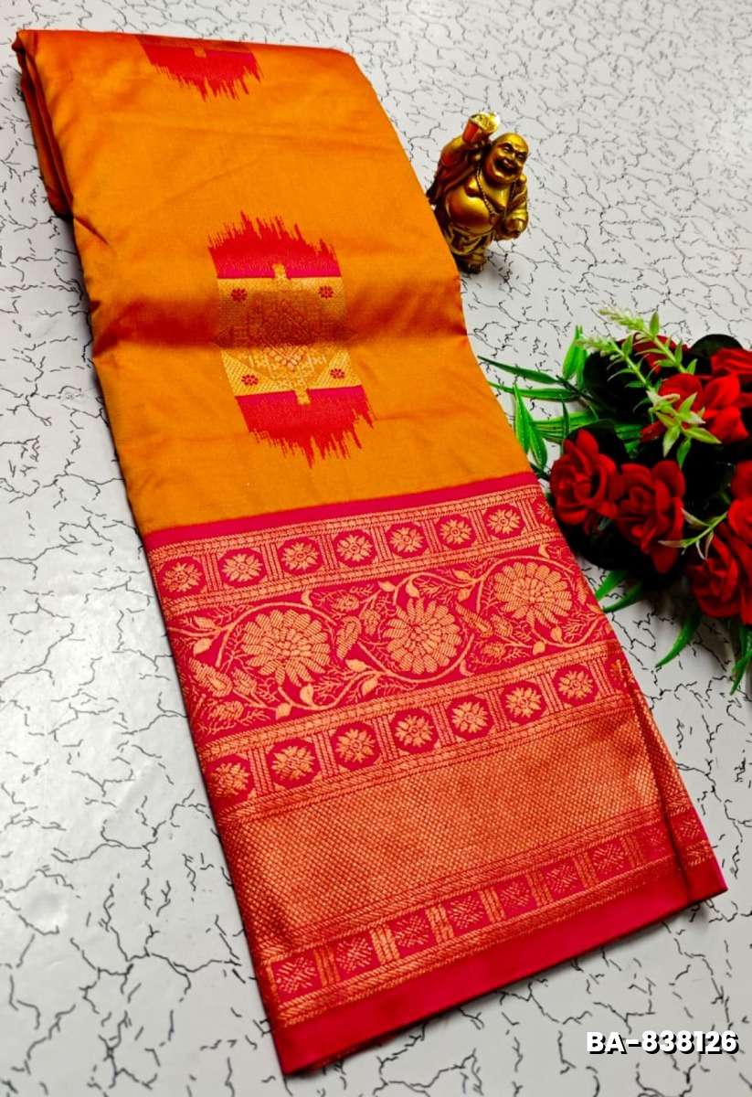 1000 Butta premium Soft Silk Saree weddings, festivals, traditional Wear - ORANGE N (1)