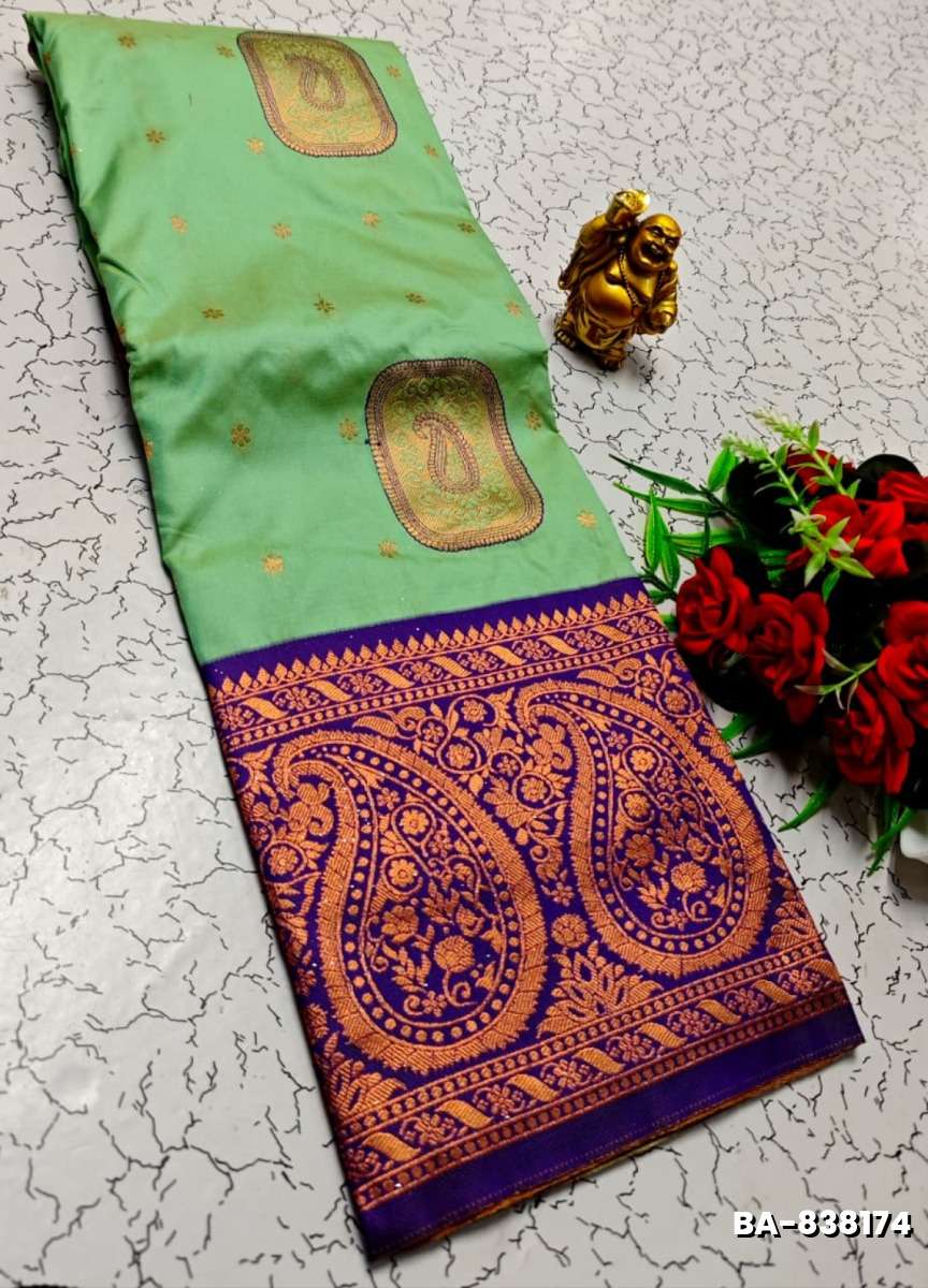 1000 Butta premium Soft Silk Saree weddings, festivals, traditional Wear - EMERALD COLOUR (1)