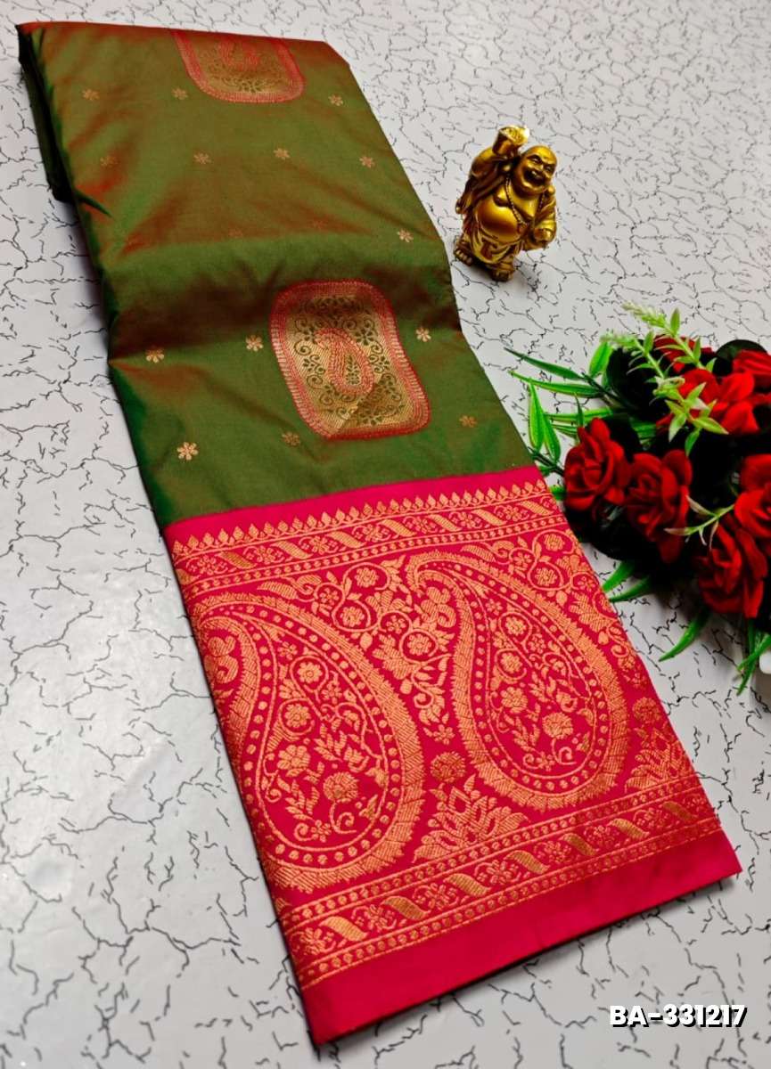 1000 Butta premium Soft Silk Saree weddings, festivals, traditional Wear - OLIVE GREEN (3)