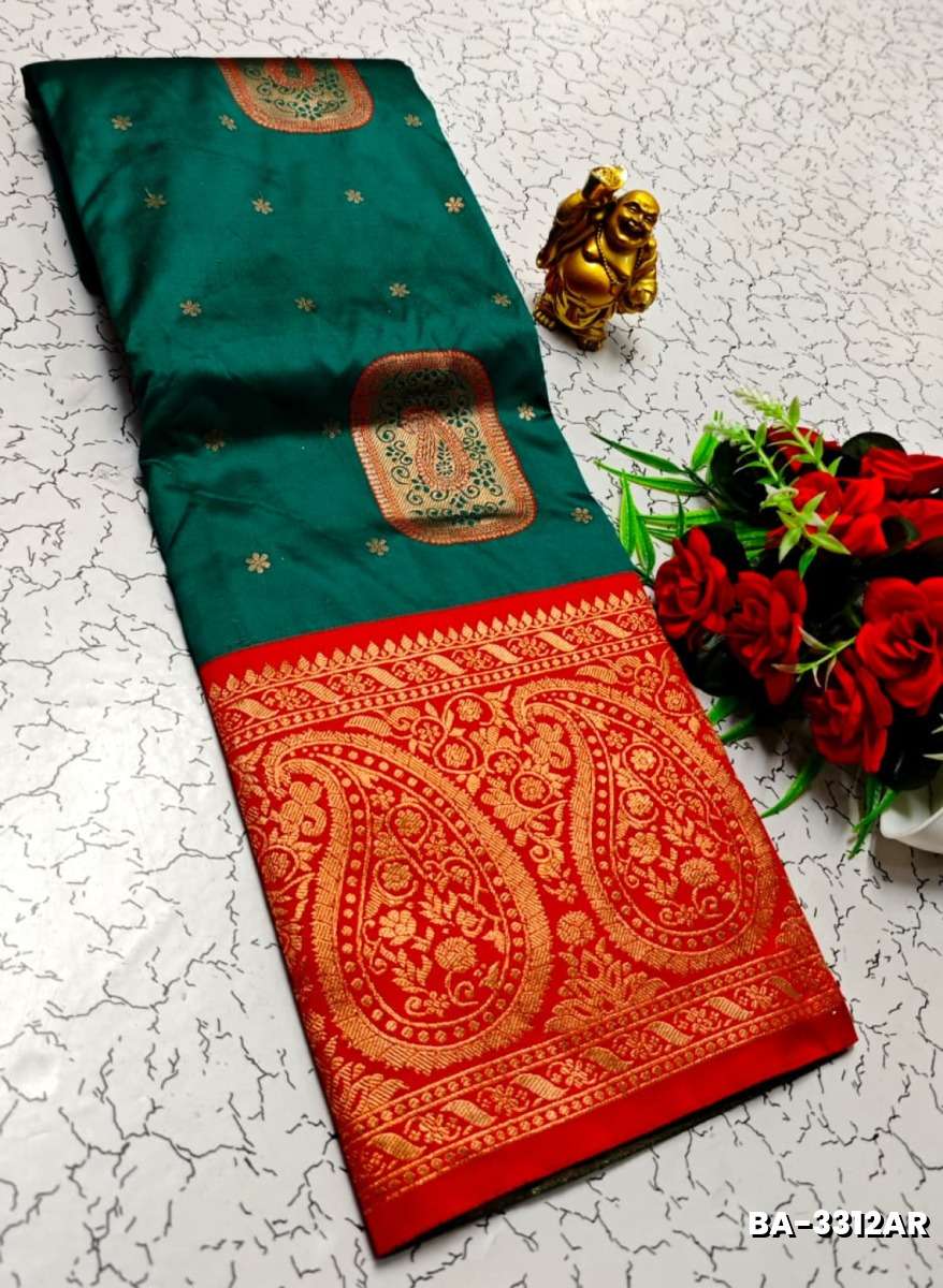 1000 Butta premium Soft Silk Saree weddings, festivals, traditional Wear - PEACOCK GREEN (3)