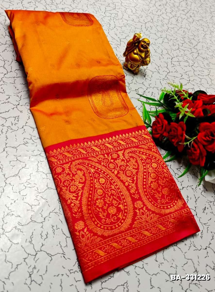 1000 Butta premium Soft Silk Saree weddings, festivals, traditional Wear - ORANGE N (2)
