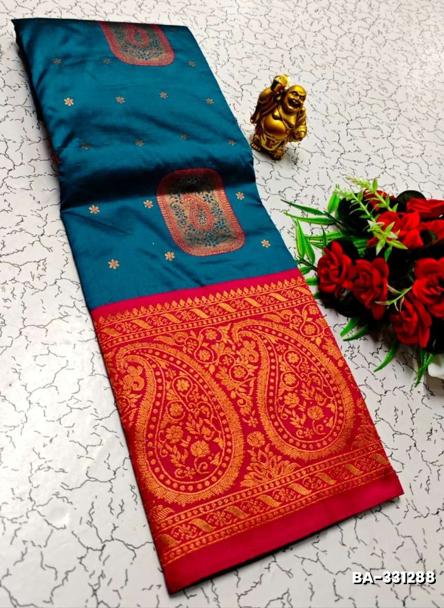 1000 Butta premium Soft Silk Saree weddings, festivals, traditional Wear - PEACKOK BLUE (4)