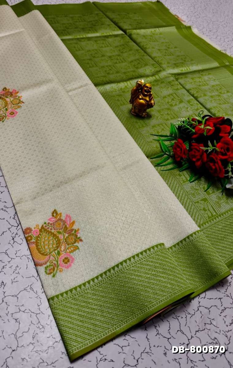 Digital Kubera Pattu Light Weight Luxurious, soft-draping Kubera Pattu Print Saree - IVORY COLOUR