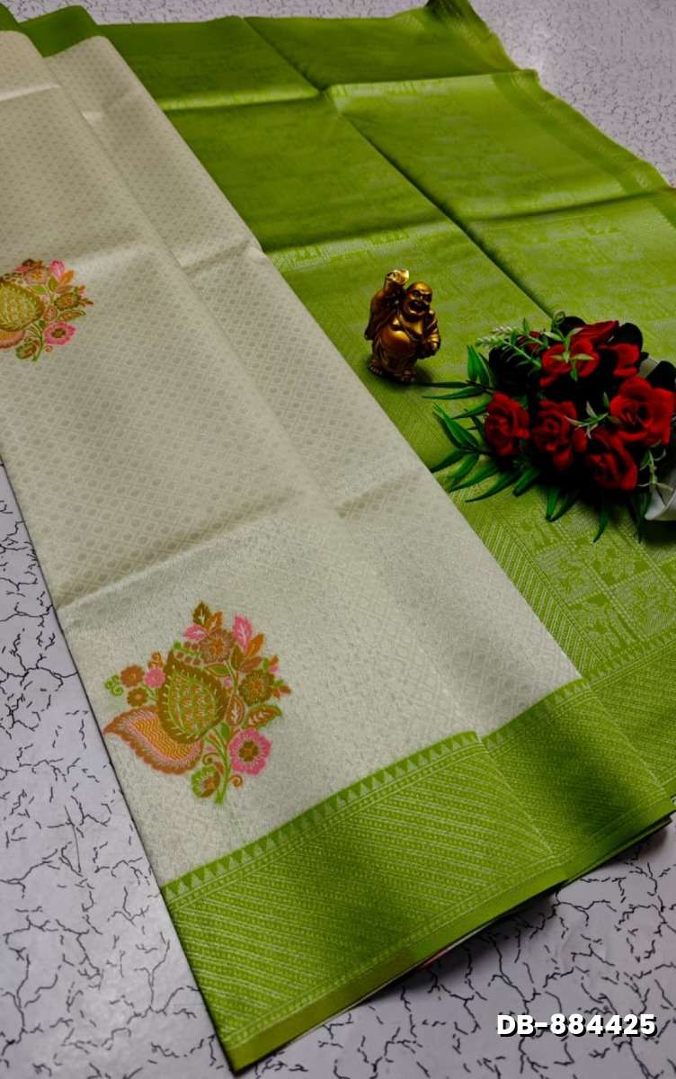 Digital Kubera Pattu Light Weight Luxurious, soft-draping Kubera Pattu Print Saree - WHITE (1)