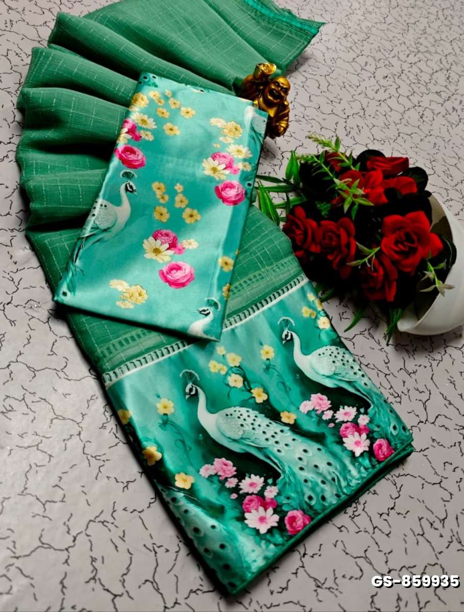 GEORGETTE FANCY SOFT SILK SAREES WITH BLOUSE  PEACOCK DESIGN MODERN FANCY ITEM SAREES - DARK SKY BLUE