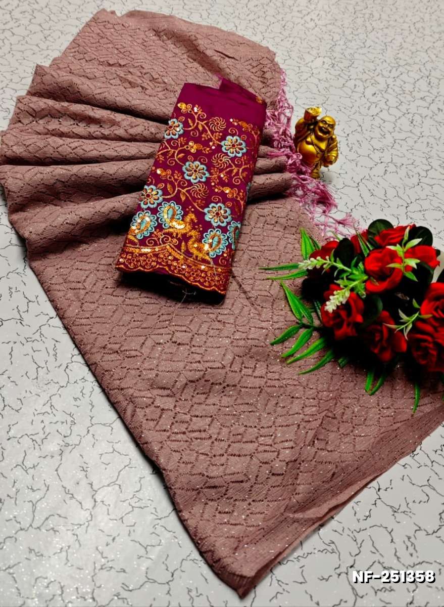 Soft Net Saree with Shimmering Weave and Designer Work Blouse - PURPLE (5)