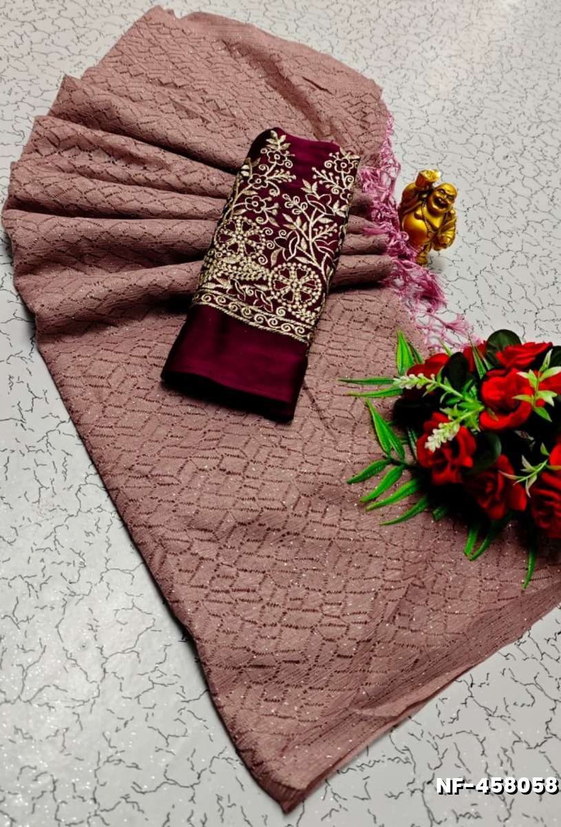 Soft Net Saree with Shimmering Weave and Designer Work Blouse - PURPLE (7)