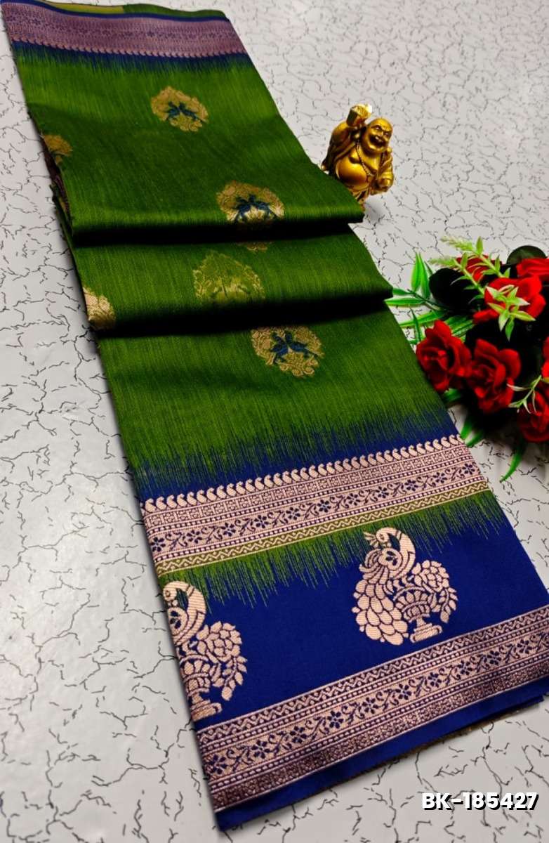 Banarasi with our banarasi cotton fabric — a beautiful fusion of classic artistry and breathable comfort wear saree - MEHENDHI GREEN (1)