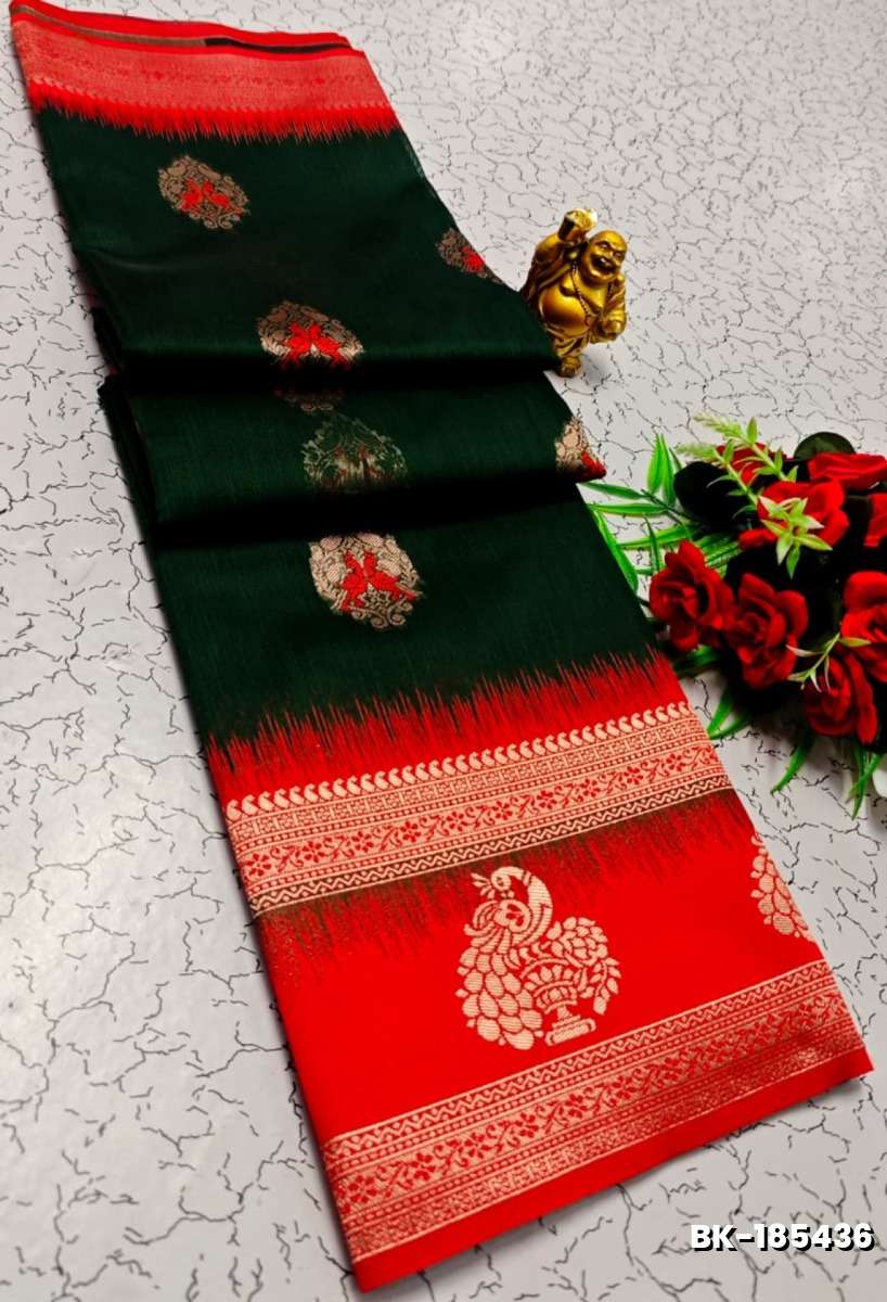 Banarasi with our banarasi cotton fabric — a beautiful fusion of classic artistry and breathable comfort wear saree - BOTTLE GREEN
