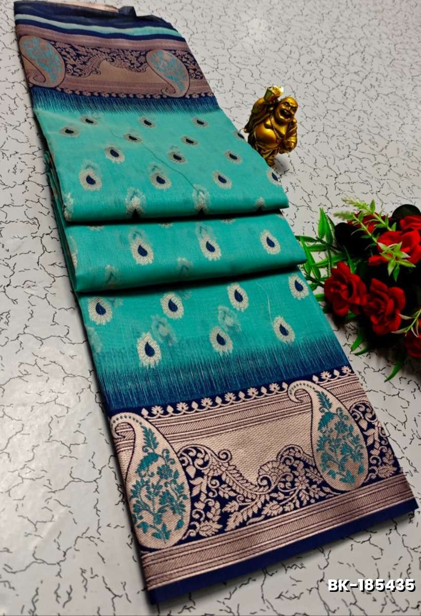Banarasi with our banarasi cotton fabric — a beautiful fusion of classic artistry and breathable comfort wear saree - DARK SKY BLUE (1)